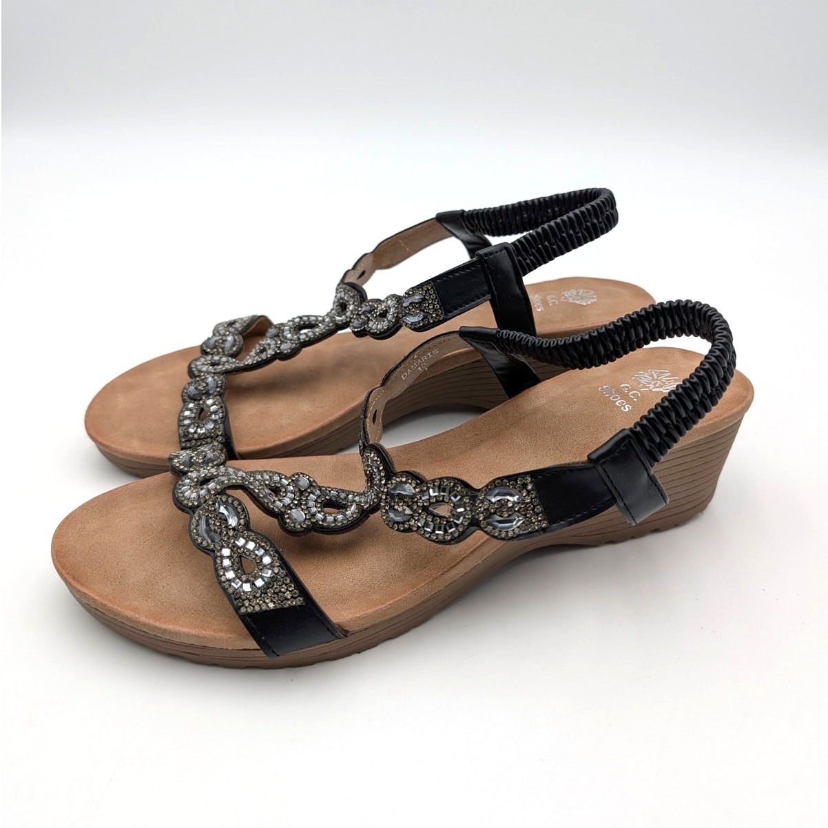 Good Choice Damaris Embellished Wedge Sandals Women’s Black Size US10 EU40.5