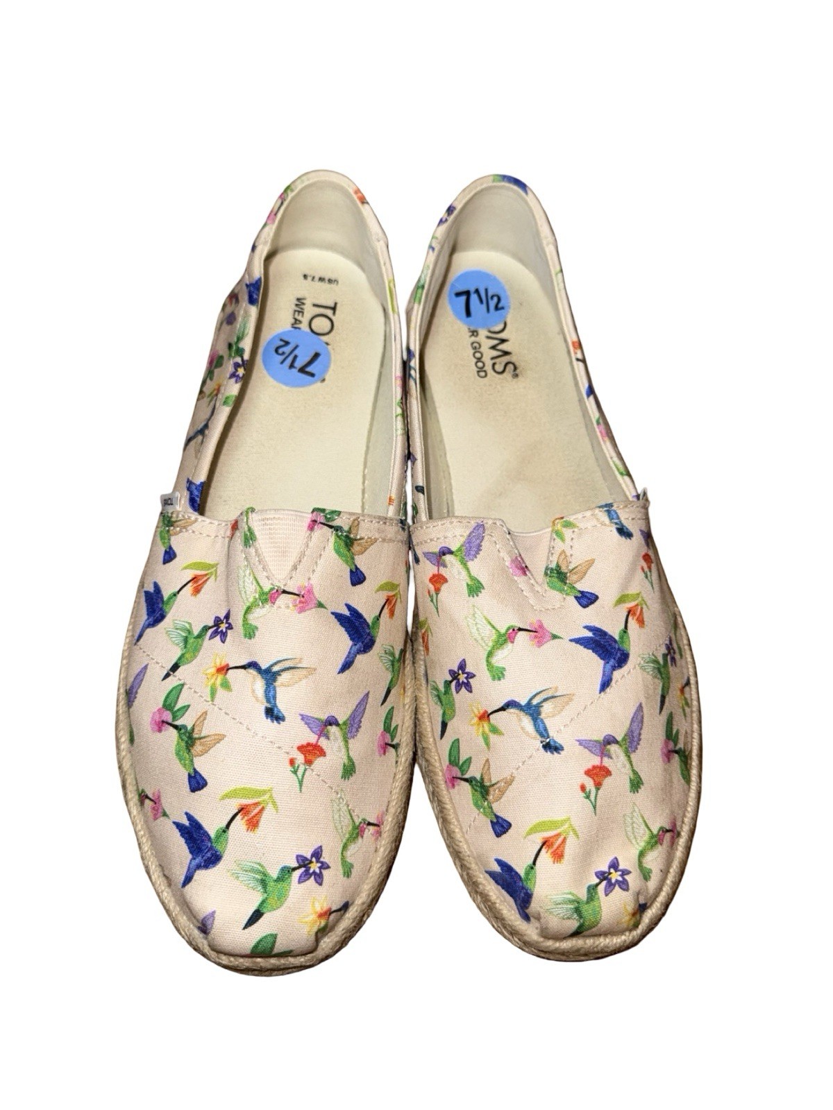 TOMS Women’s Classic Alpargata Hummingbird Print Canvas Slip On Shoes Size 7.5