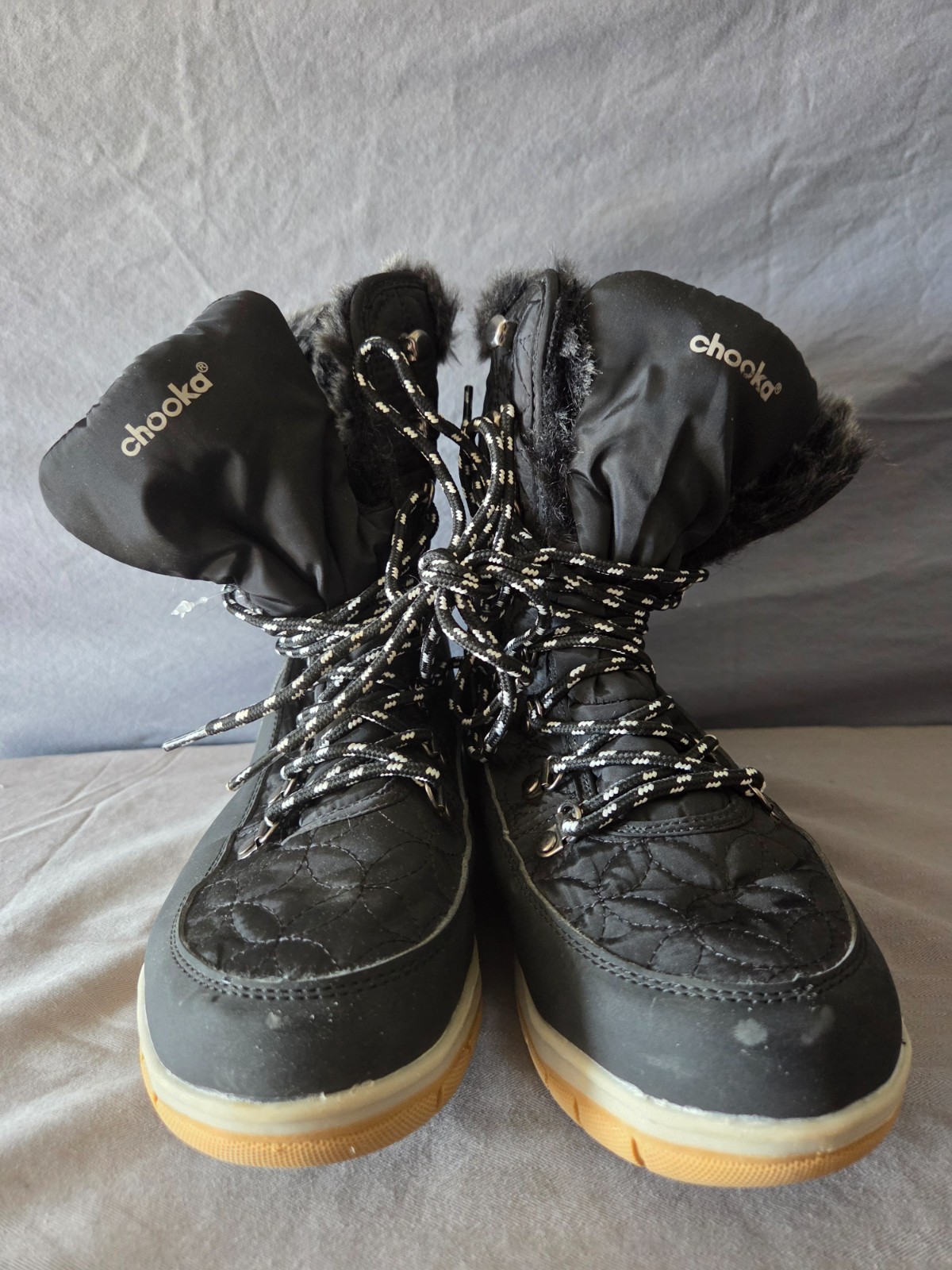 Chooka Belltown Mid Faux Fur Womens Boots Color Black Size 8 Worn Once Lace Up