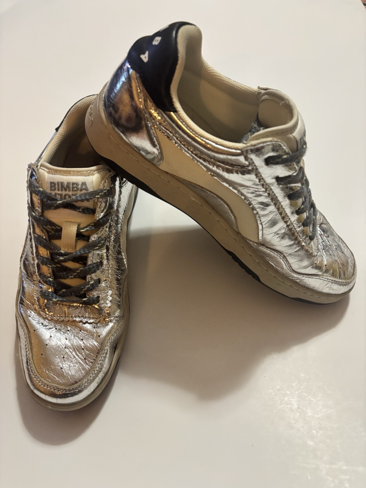 Bimba Y Lola Silver Leather Copsole Sneakers Shoes Ladies Sz 38/US 8