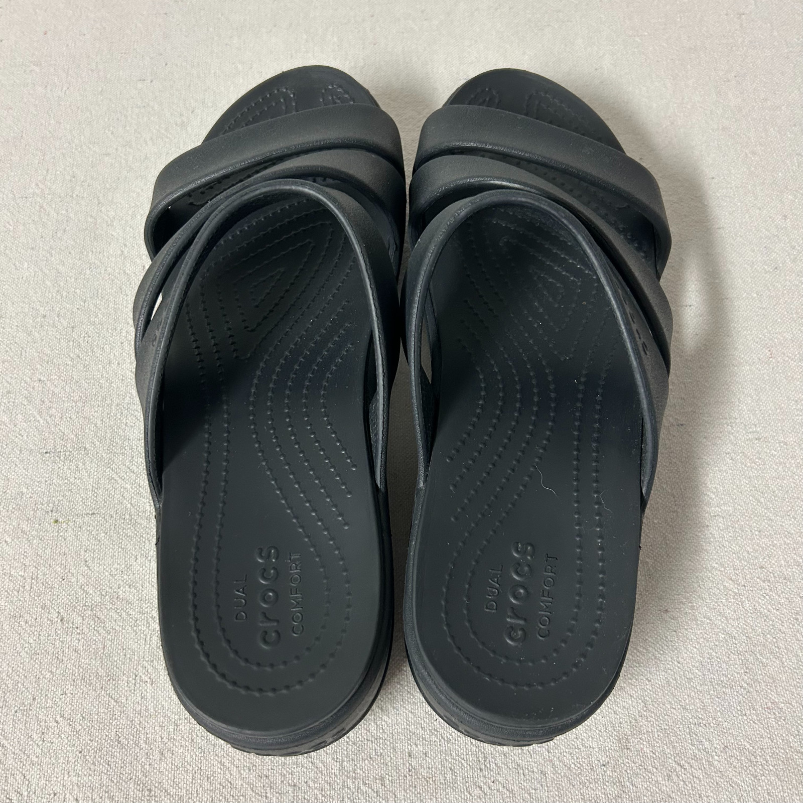 Crocs Getaway Strappy Sandals Women’s 11 Black Platform Wedge Slide Dual Comfort