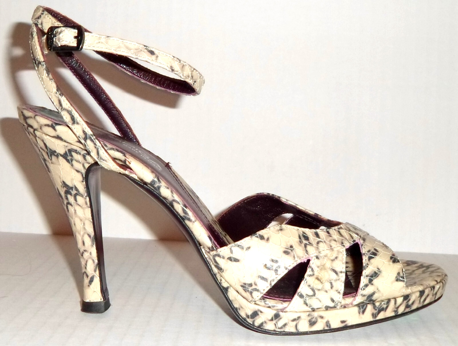 VIA SPIGA Snake Embossed Leather Ankle Wrap Shoes 8M ITALY