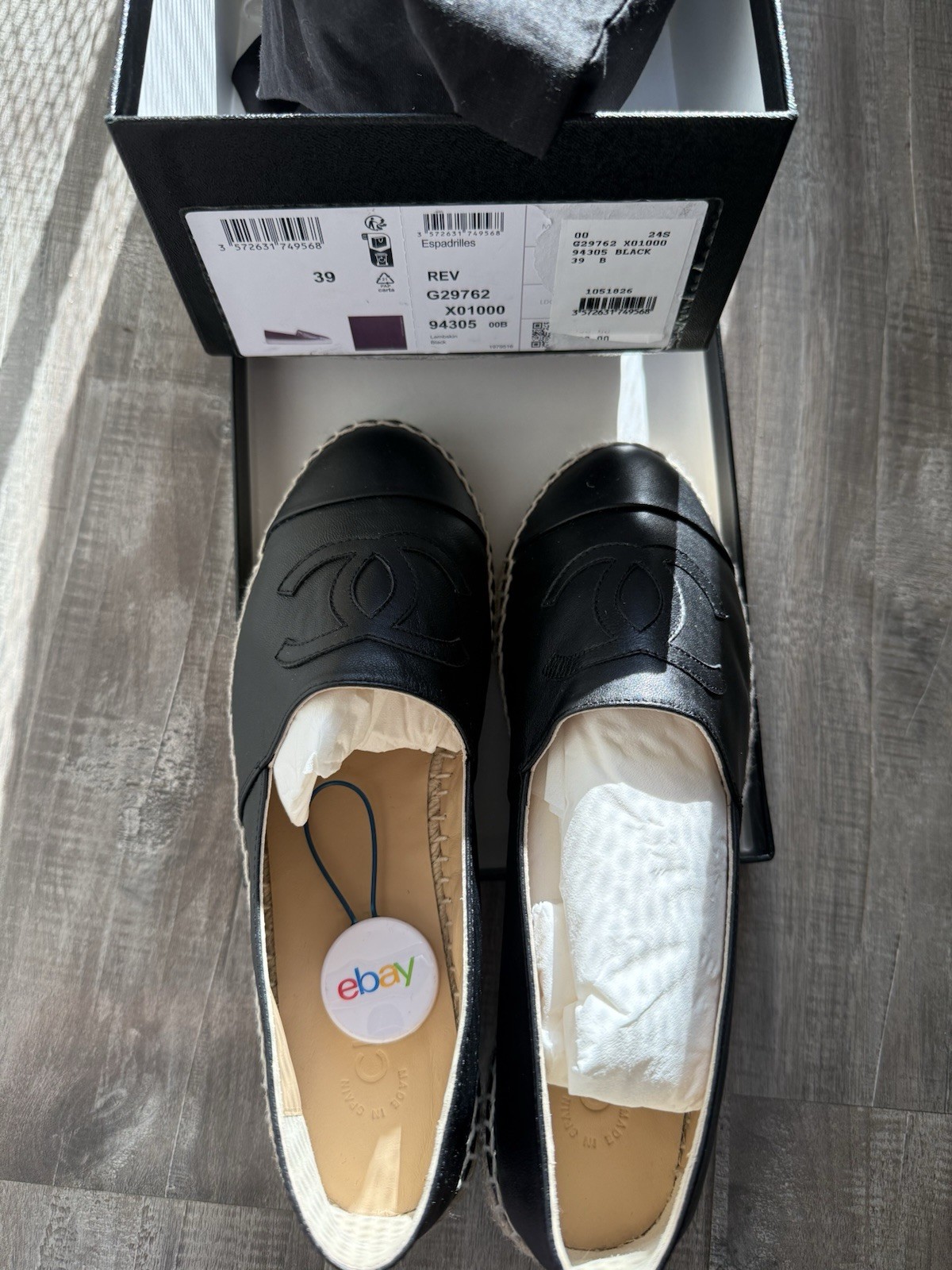 CHANEL Black Leather Logo Cap Toe Slip-On Flats Women’s EU 39