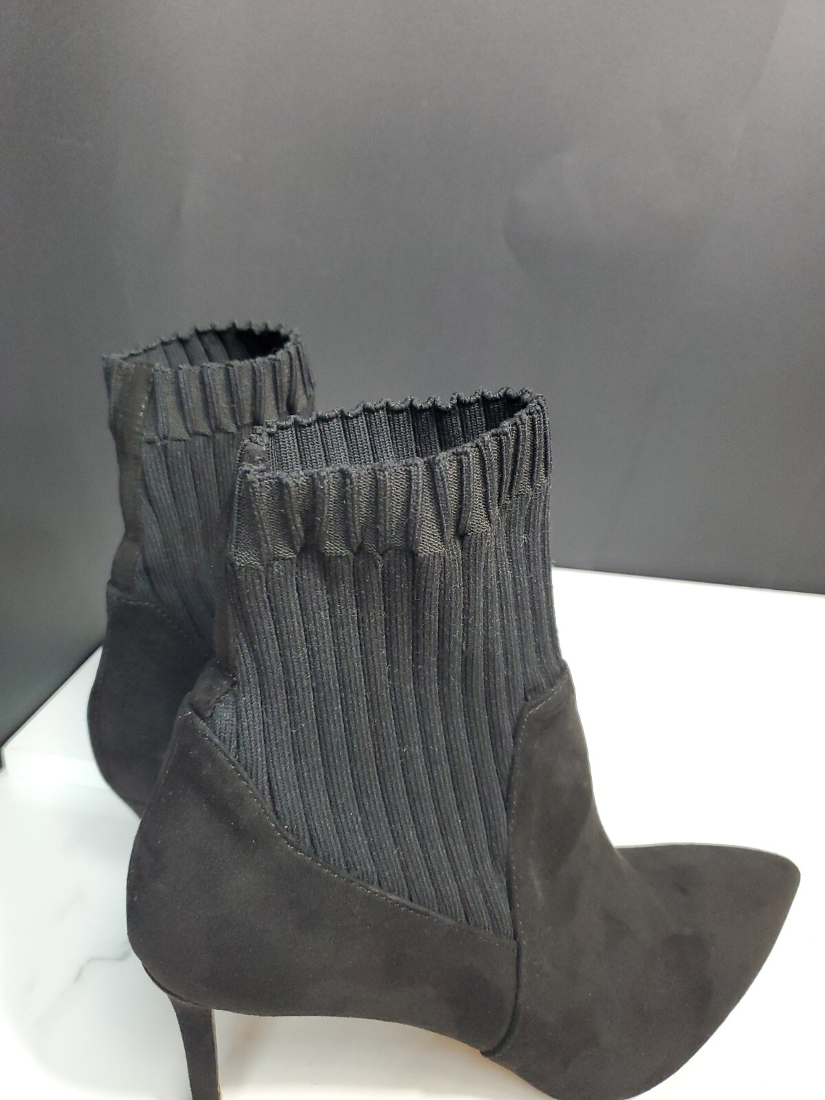 Zara Black Textile/Faux Suede 3″ Heels Elastic Streachable Pull On Boots 41(10)