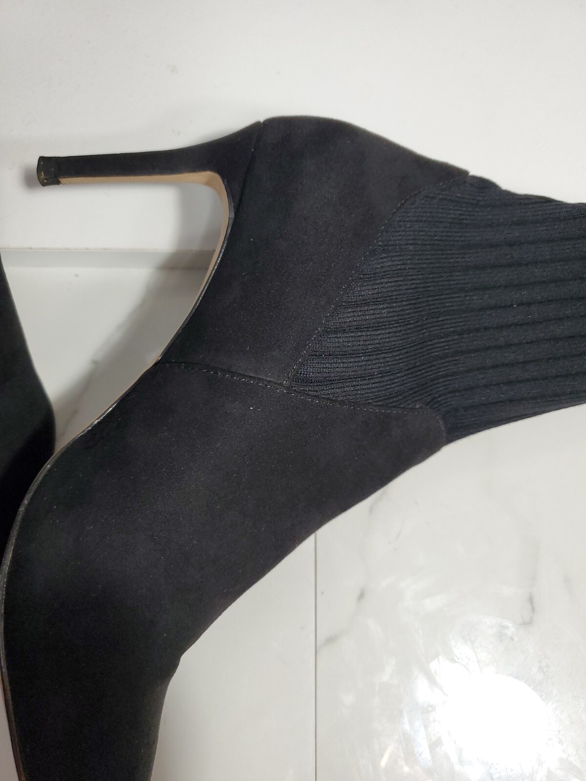 Zara Black Textile/Faux Suede 3″ Heels Elastic Streachable Pull On Boots 41(10)