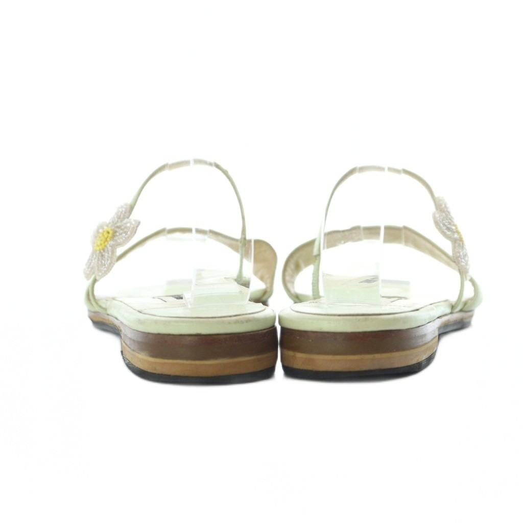Jimmy Choo Women’s Flat Sandals Beaded Flower Embroidery Green 9cm/3.5″ B