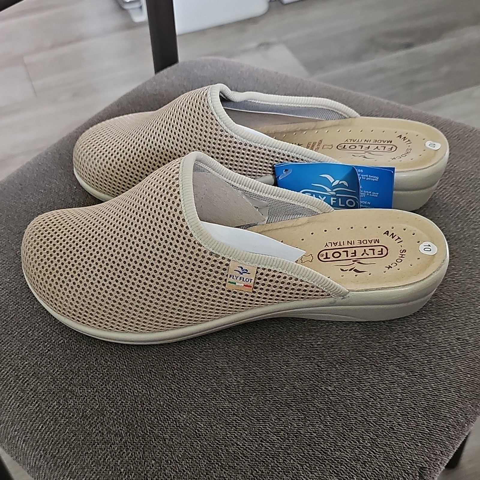 Fly Flot Women’s Beige Mesh Slip-On Flats Breathable Comfort Leather US 10