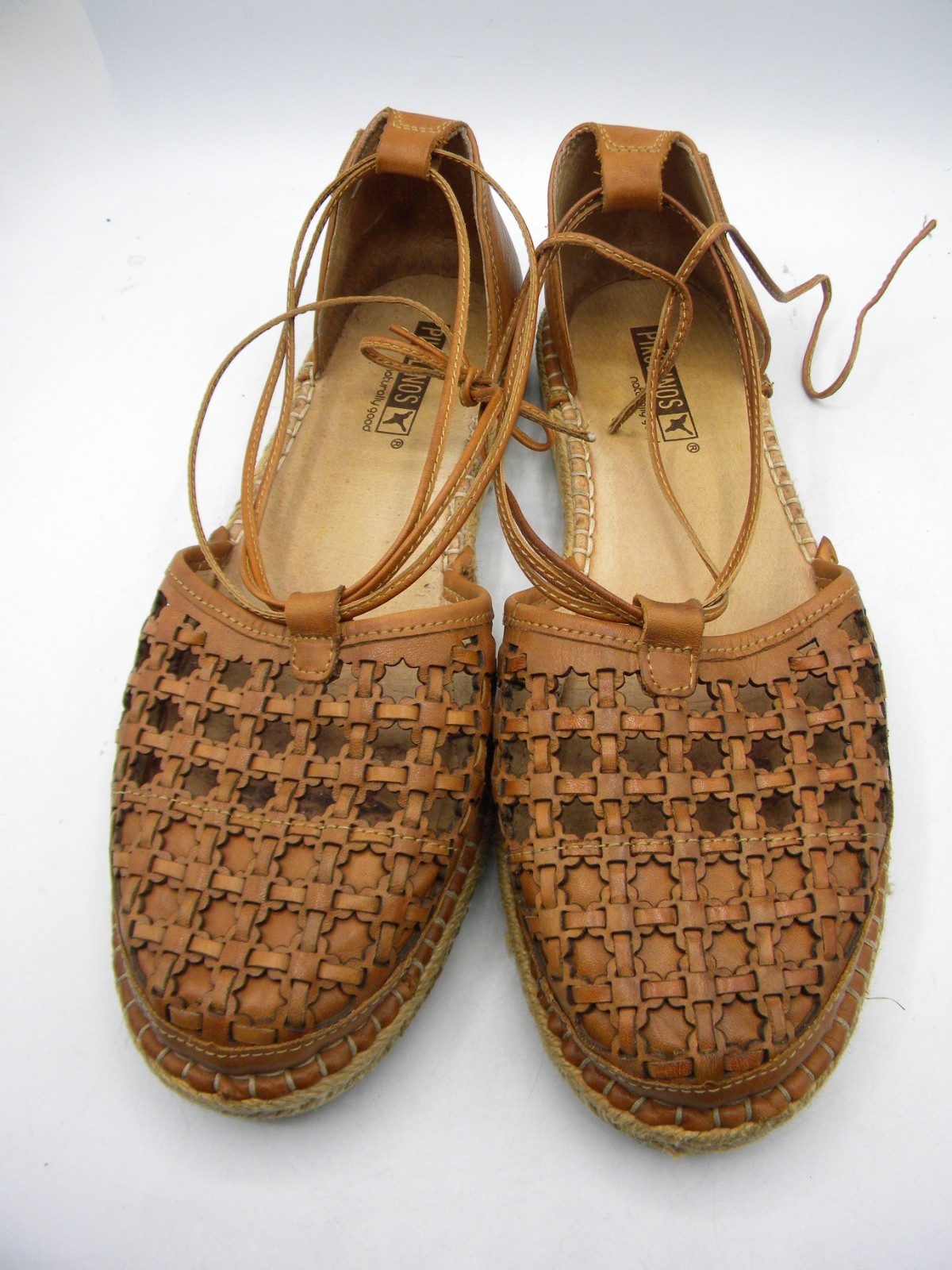 PIKOLINOS Cadamunt Brandy Leather Ankle Wrap Espadrille Size 40