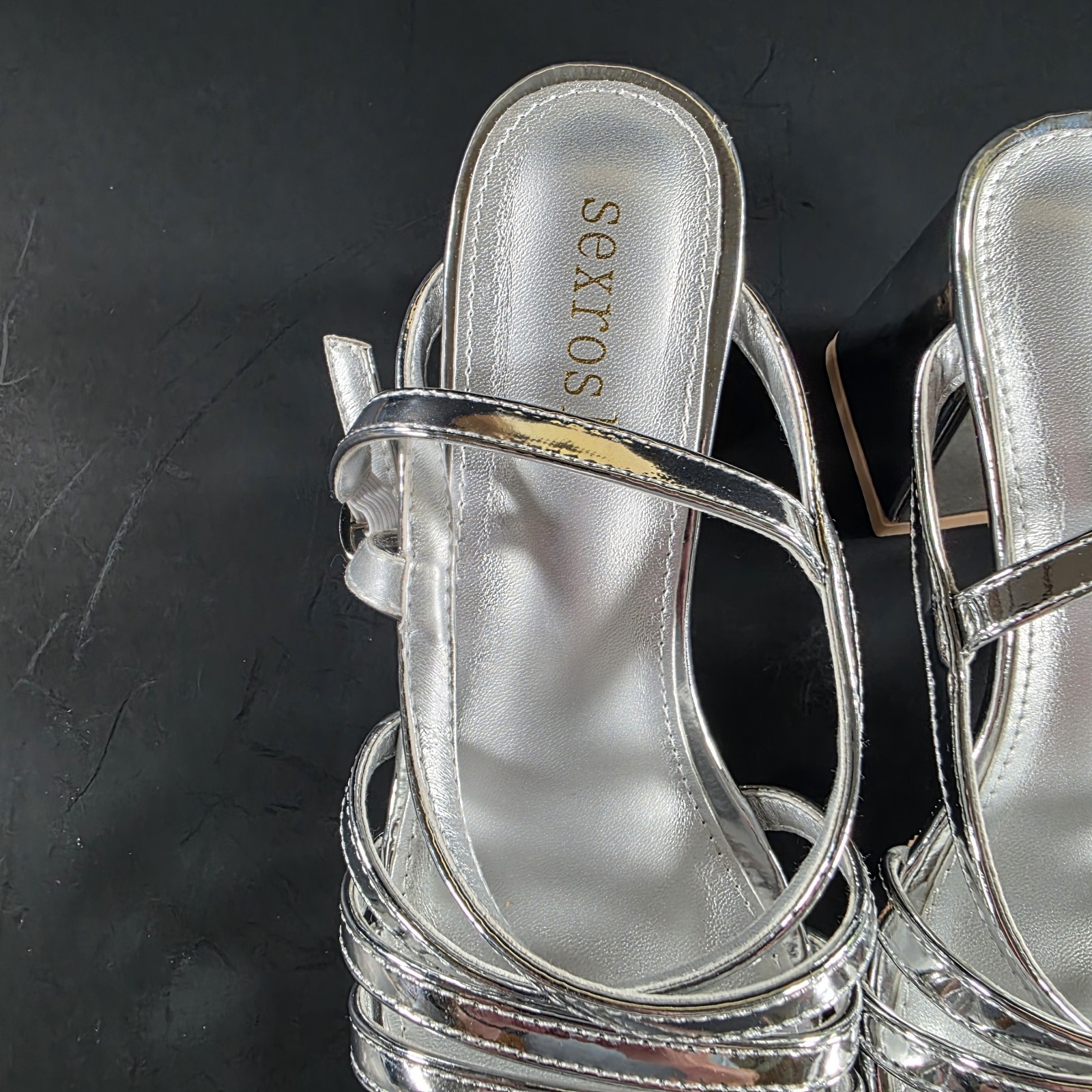 Woman Wild Fable Blaire Strappy Block Heeled Sandals Silver 6 Shoes Sexrosly NIB