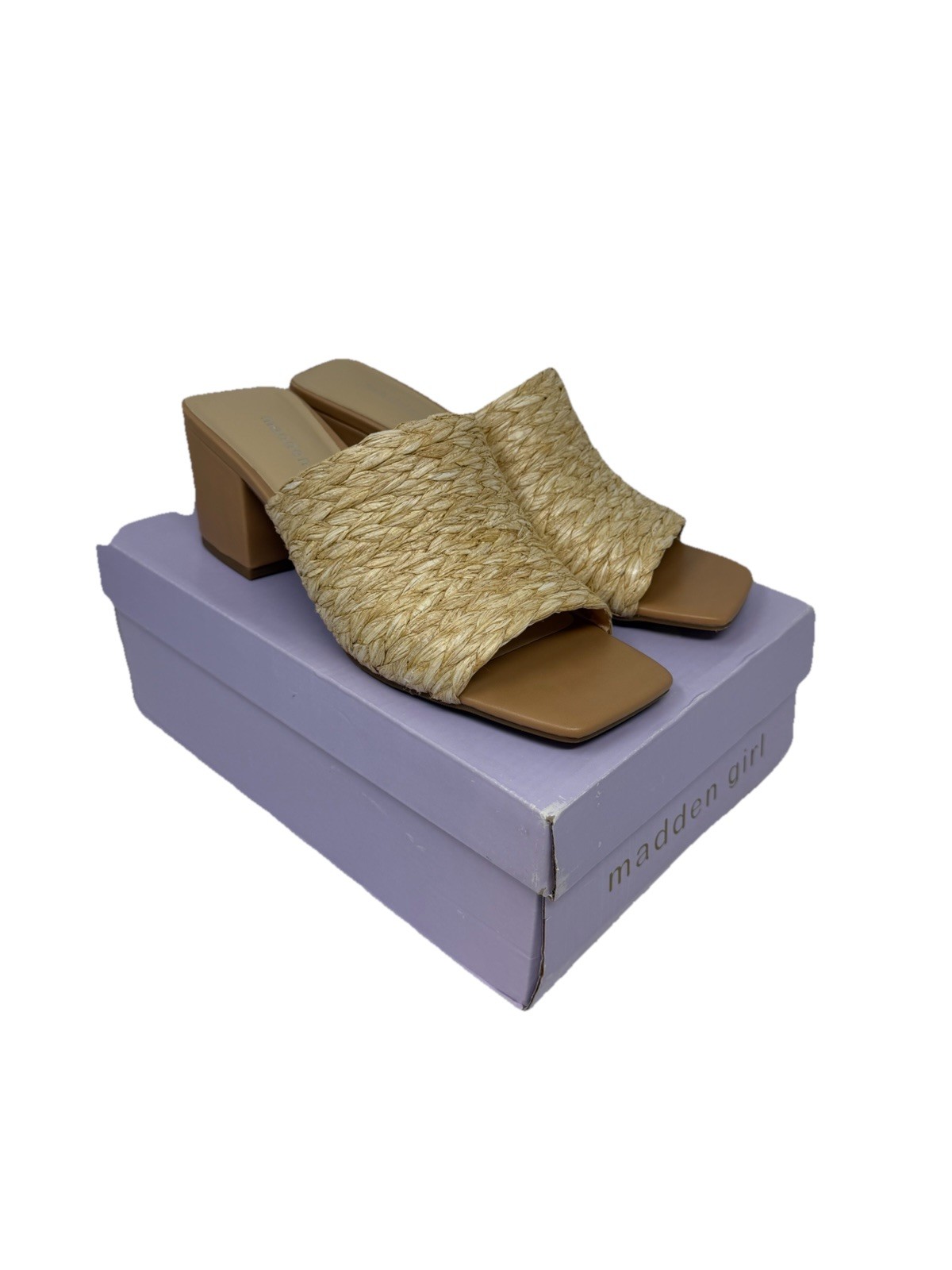 Madden Girl Women’s TAZ | Natural Raffia 2.75” Block Heel Sandal | Size 7.5