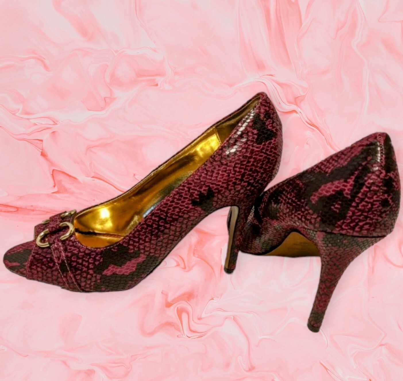 WILD ROSE Women’s 4” High Heel Pumps Sexy Snakeskin Pink Fuschia Shoes Size 9