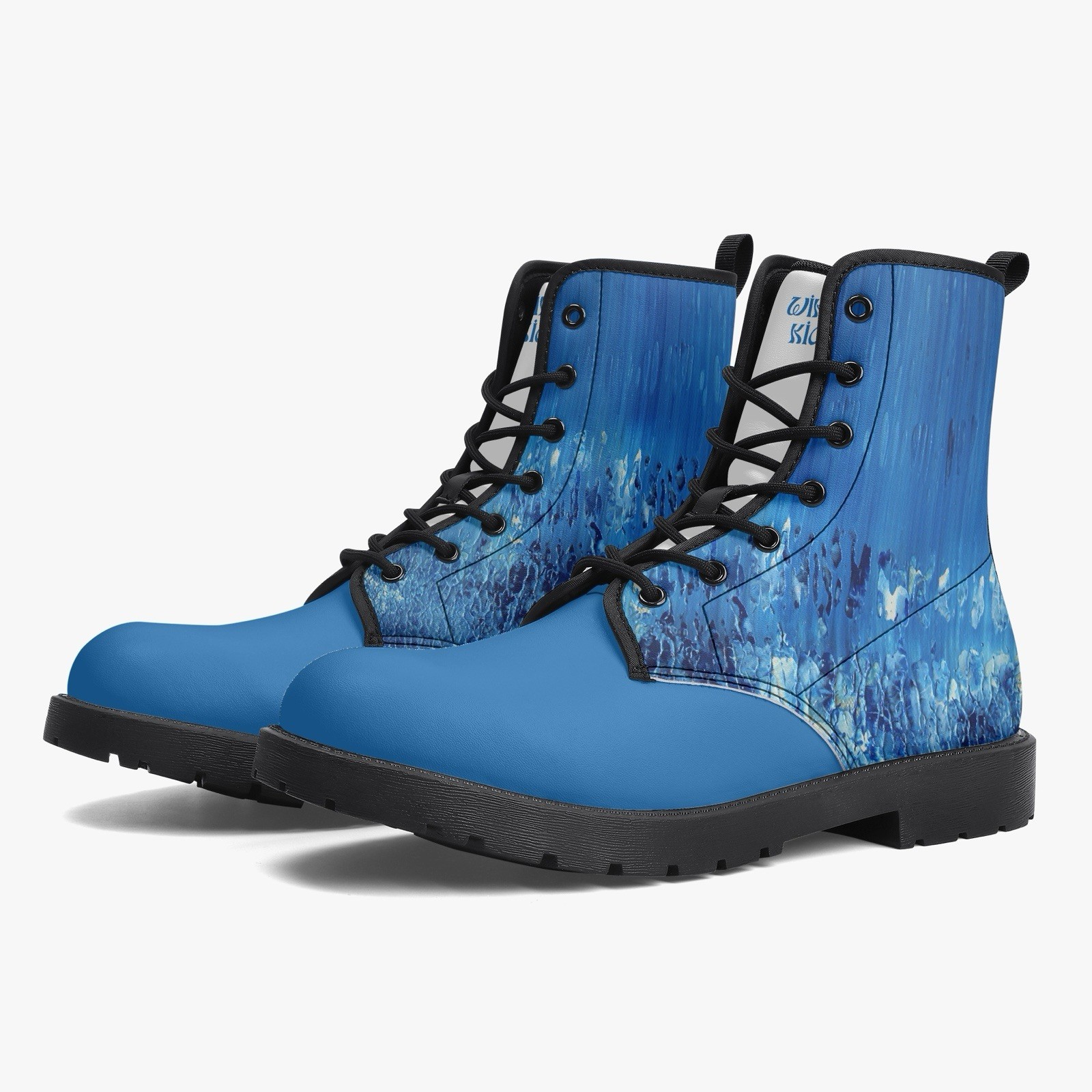 Womens Ocean Blue Boots Abstract Waves Statement Footwear Artistic Water Print