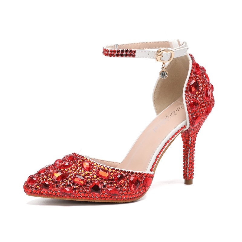 Women’s Glitter Ankle Strap Rhinestones Dress Evening Wedding Shoes Banquet