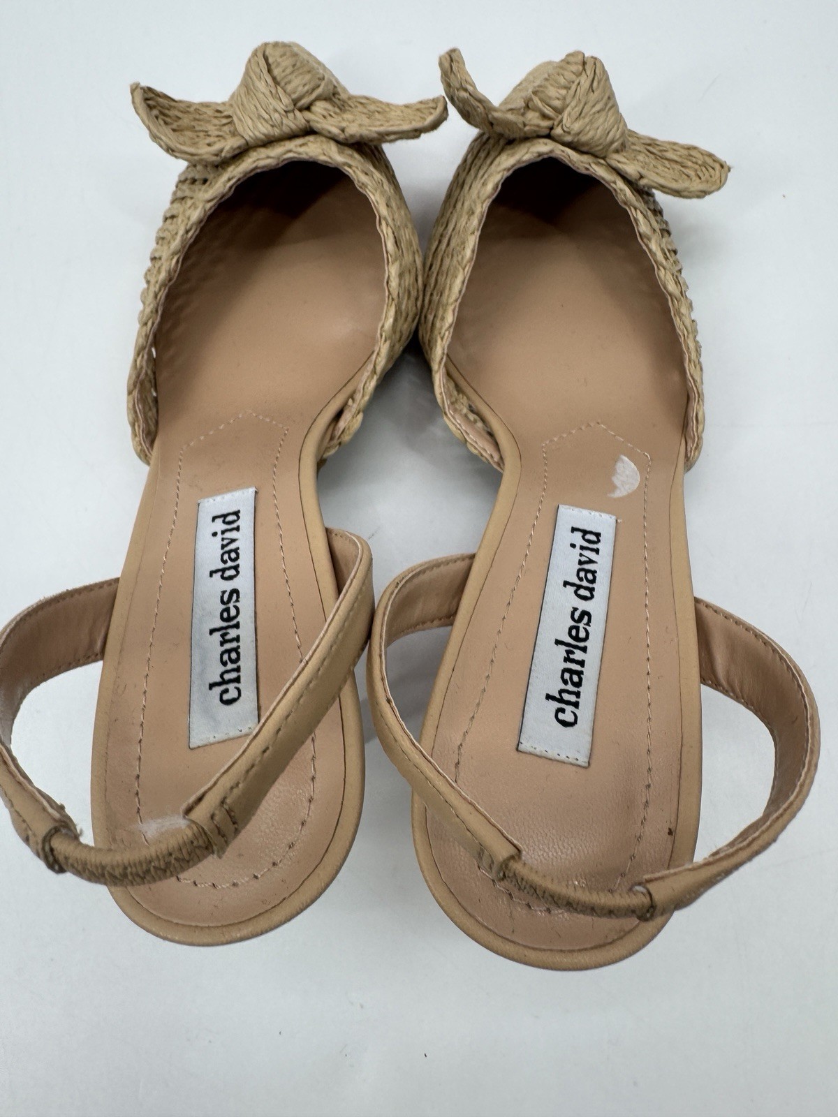 Charles David Allyson Raffia Bow Kitten Heel Sling Back Shoe 6.5 Coastal Resort