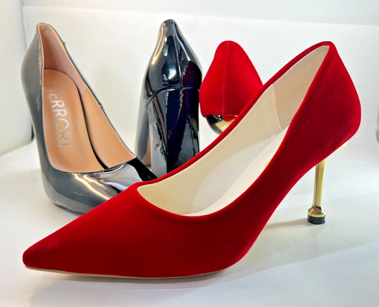Lot of 2 PAIR New Womens Heels US Size 6 RED-Liguannoxie 3.25″ BLACK-Merrori 4″
