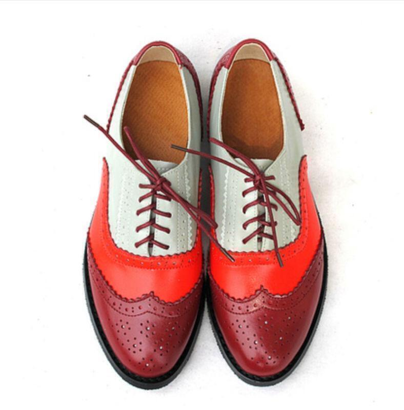 New Women Brogue Carved Lace Up Shoes Oxfords Round Toe Hollow Out Colorful R246