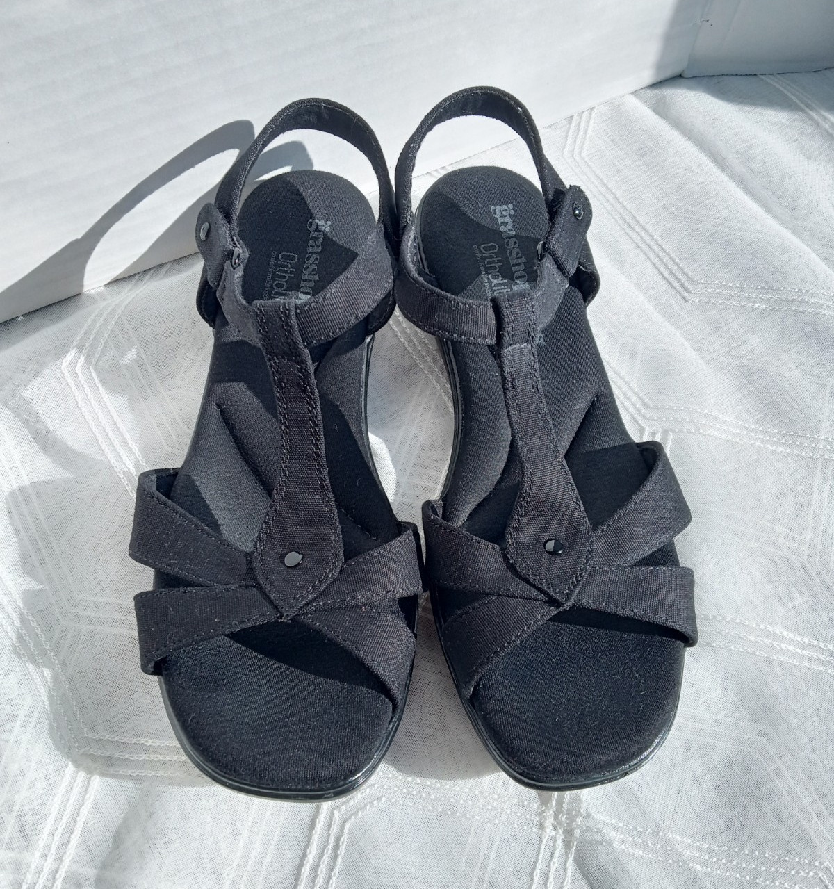 Grasshoppers Ortholite Black Open Toe Strappy Sandals Hook & Loop Women 7.5 W