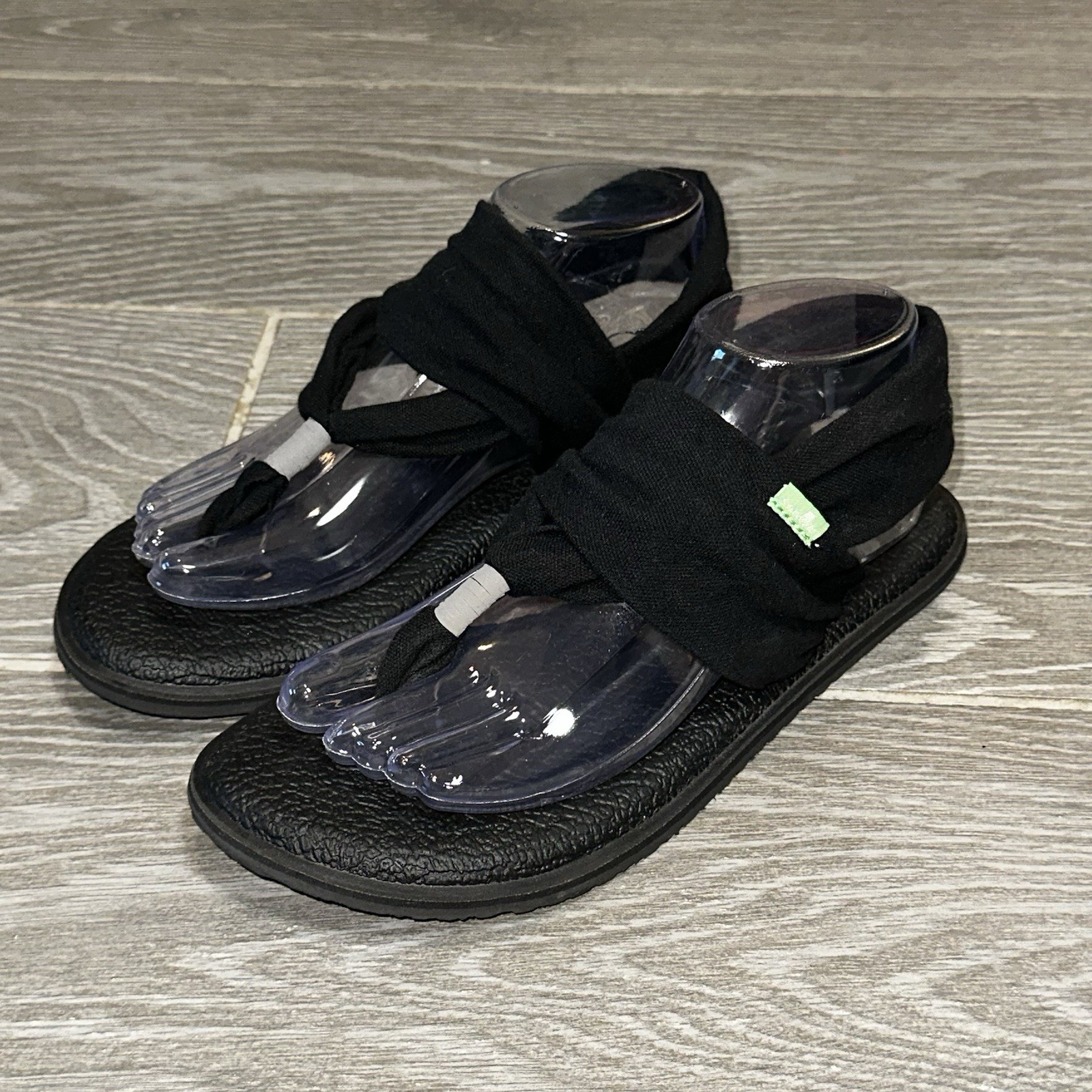 Sanuk Yoga Sling 2 Thong Sandals Women’s 8 Black Knit Fabric Slingback Casual