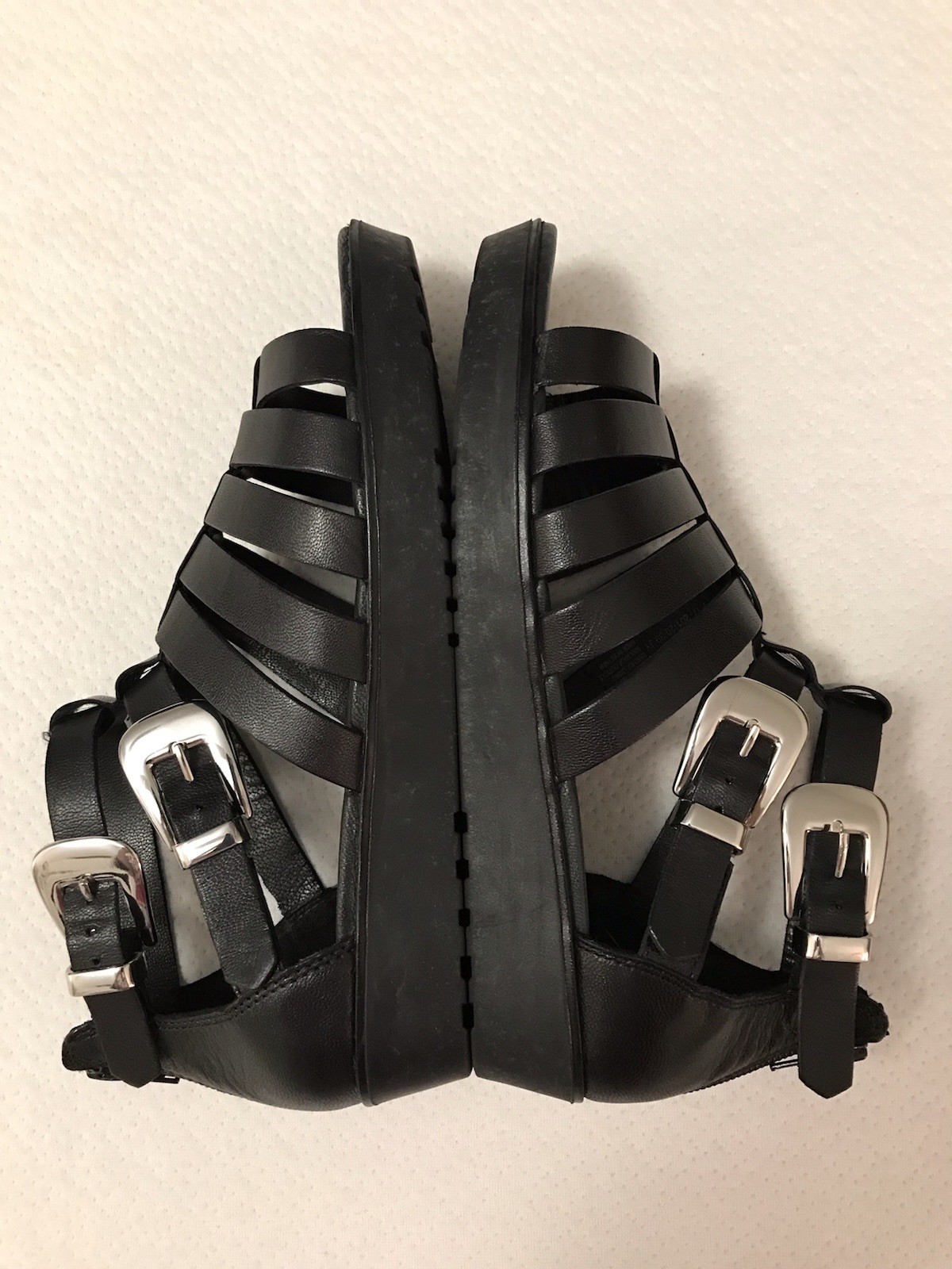 Vagabond Strappy Gladiator Sandals Women 8.5 Black Silver Buckles Heel Zip Boho