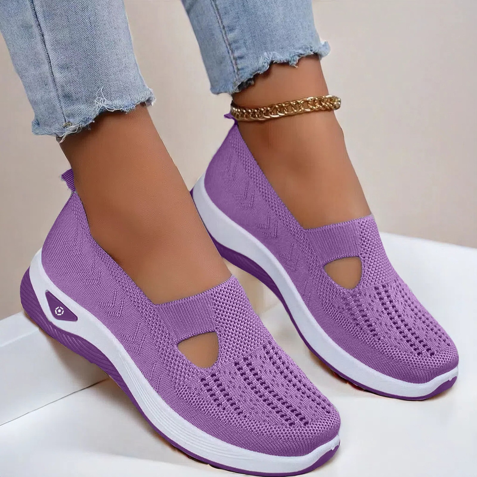 Women Mesh Flats Shoes Breathable Slip On Walking Sneakers Soft Non Slip Casual