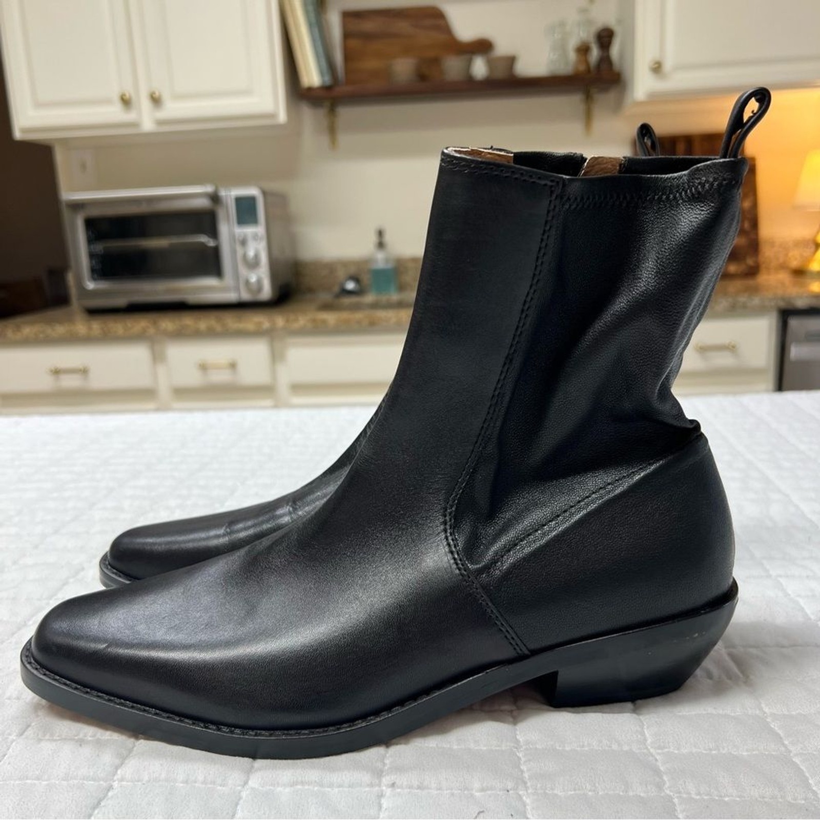 Madewell The Idris Ankle Boot in True Black Leather Size 9