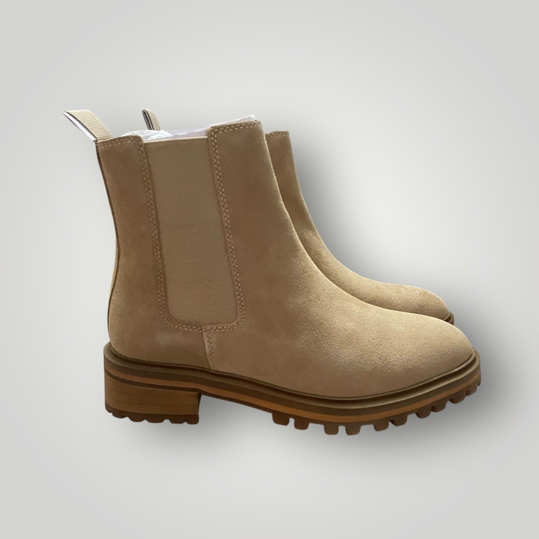 Quince Suede Chelsea Boots Women 6 Desert Color Lug Sole Block Heel Pull On New