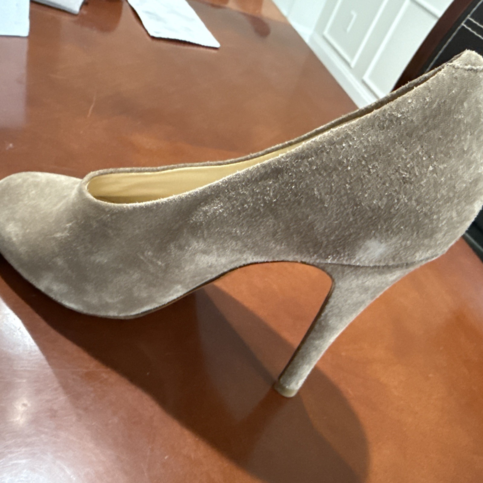 Chloe Leather Pump Heels Shoes Crosta Calf Lana Gray Beige Size 10 Made In Italy