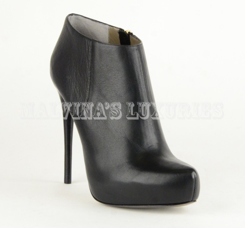 JUST CAVALLI BY ROBERTO CAVALLI ANKLE BOOTS BLACK LEATHER PLATFORM 40 10