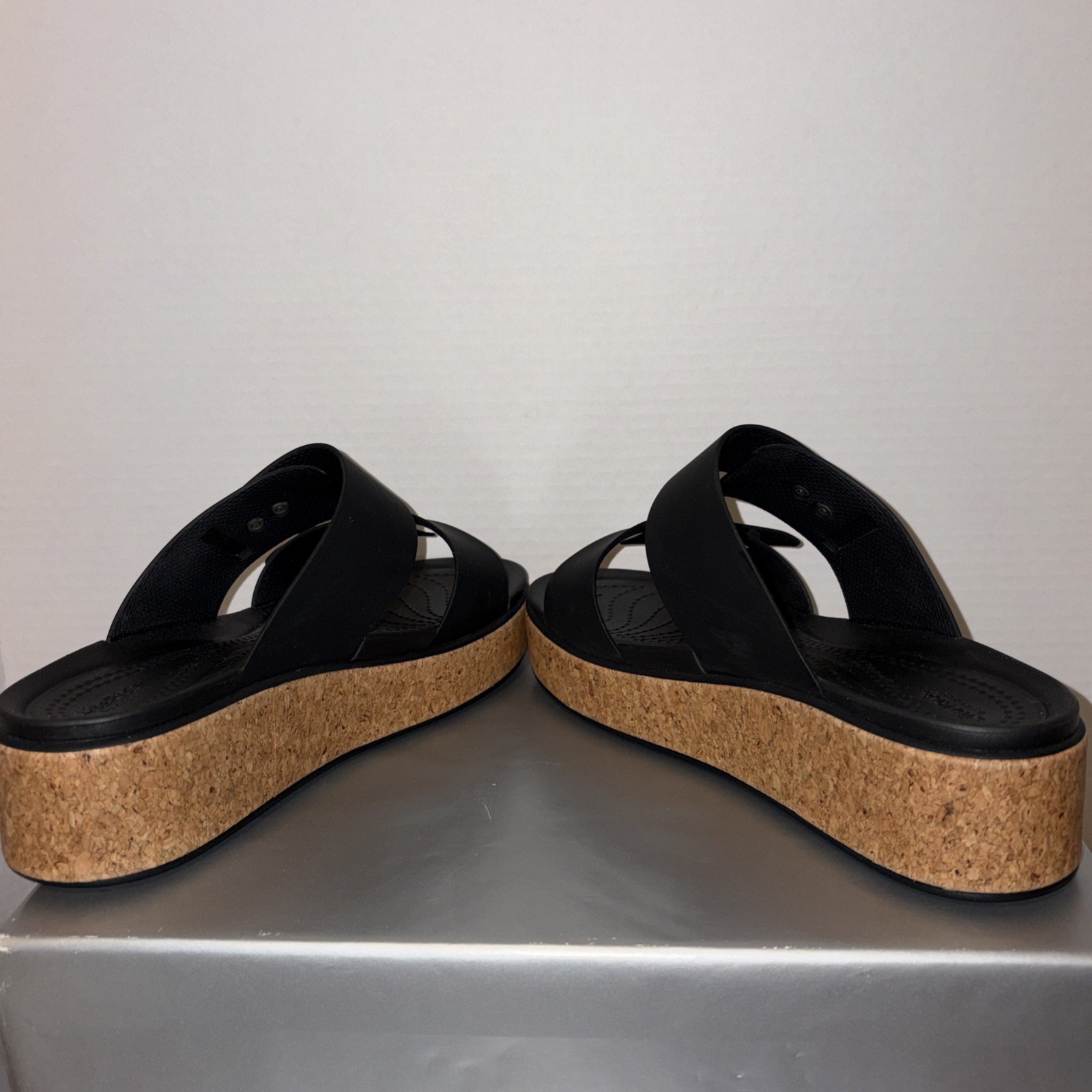 Crocs Brooklyn Black Cork Platform Sandals Double Strap LiteRide Womens Size 8