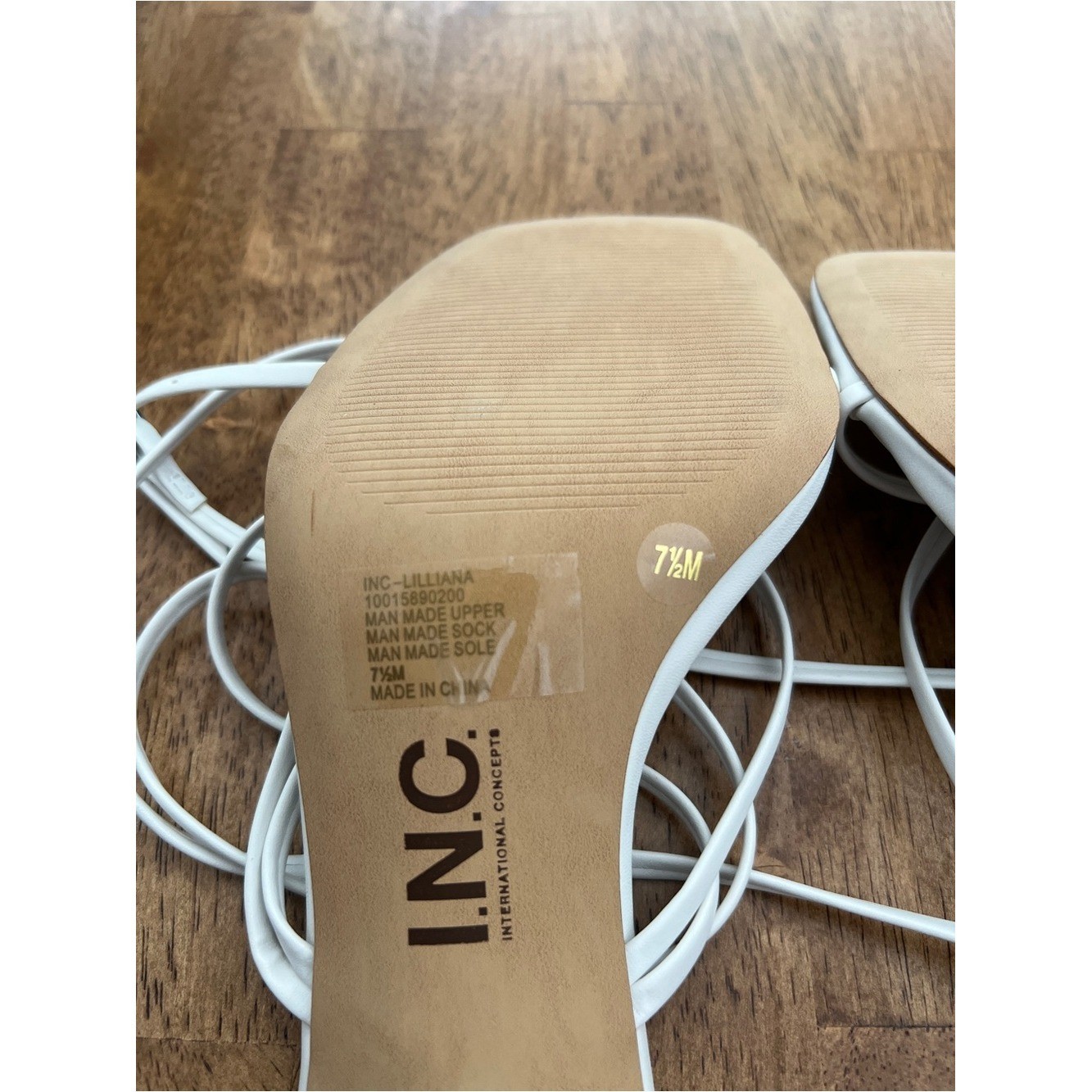 INC International Concepts White Sculptural-Bead Heel Ankle-Strap Sandal