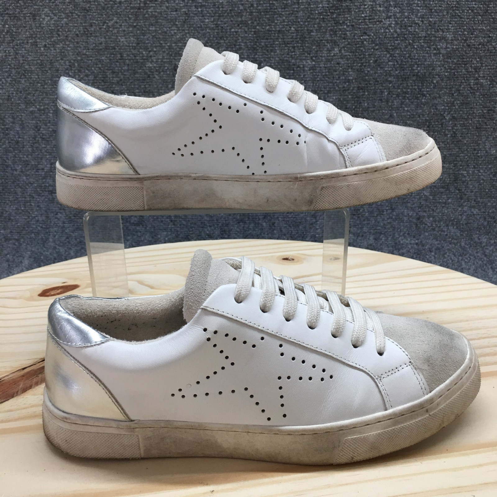 Steve Madden Sneaker Womens 8M White Rezume Round Toe Laced Up Casual Leather