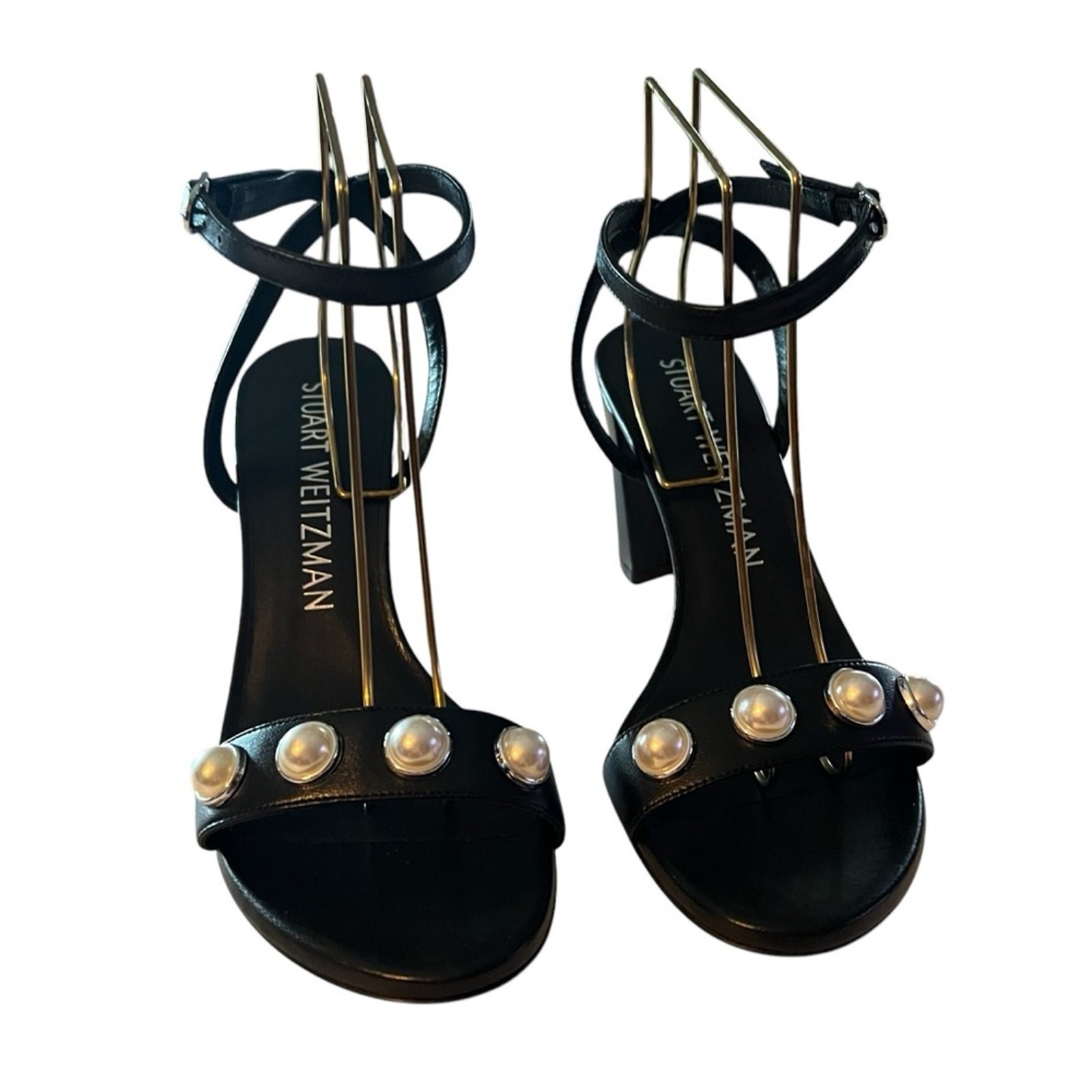 Stuart Weitzman Nearlybare Portia 85MM Leather Heels Faux Pearl NEW 9.5