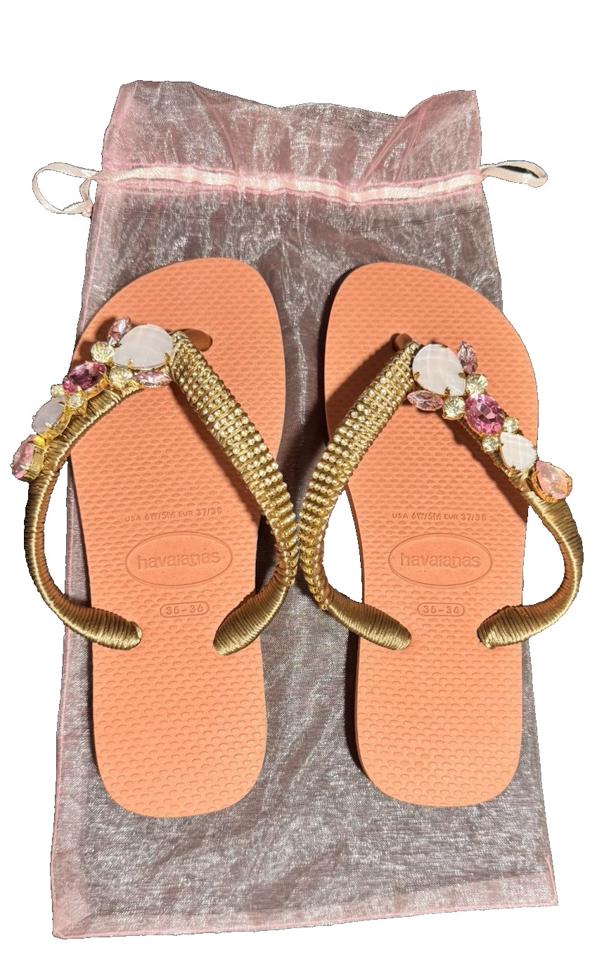 Havaianas Flip Flop size 6 BR 33-34 Pink Brazilian Flag New no tag