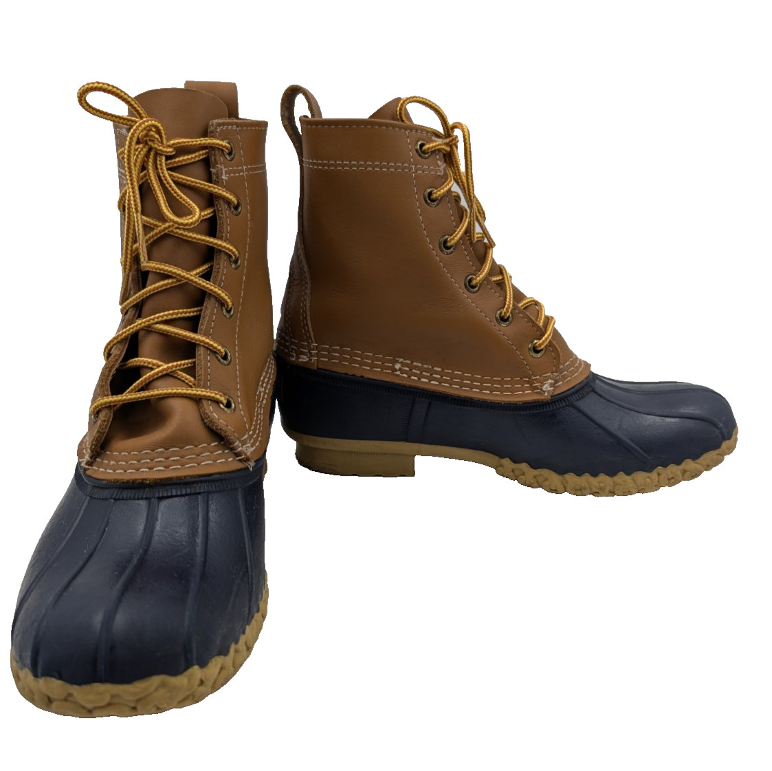 L.L. Bean Bean Boots 8″ Women’s 9M Tan Navy Duck Boot Made in Maine USA 212880