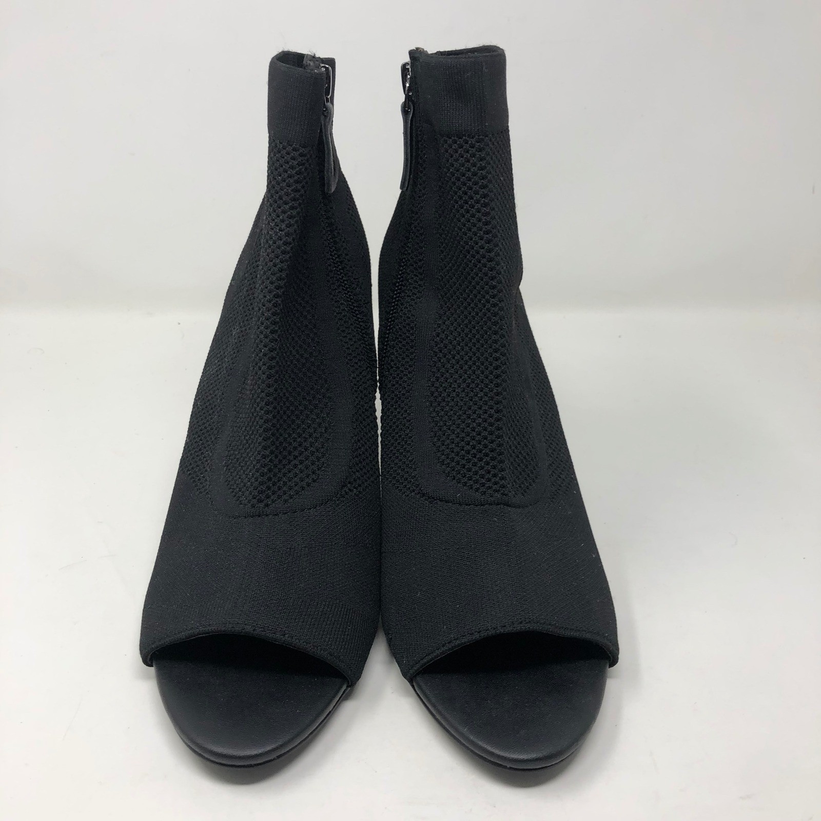 Bleecker & Bond Natalie Peep Toe Bootie Womens 10M Adult Black Knit Stiletto Zip