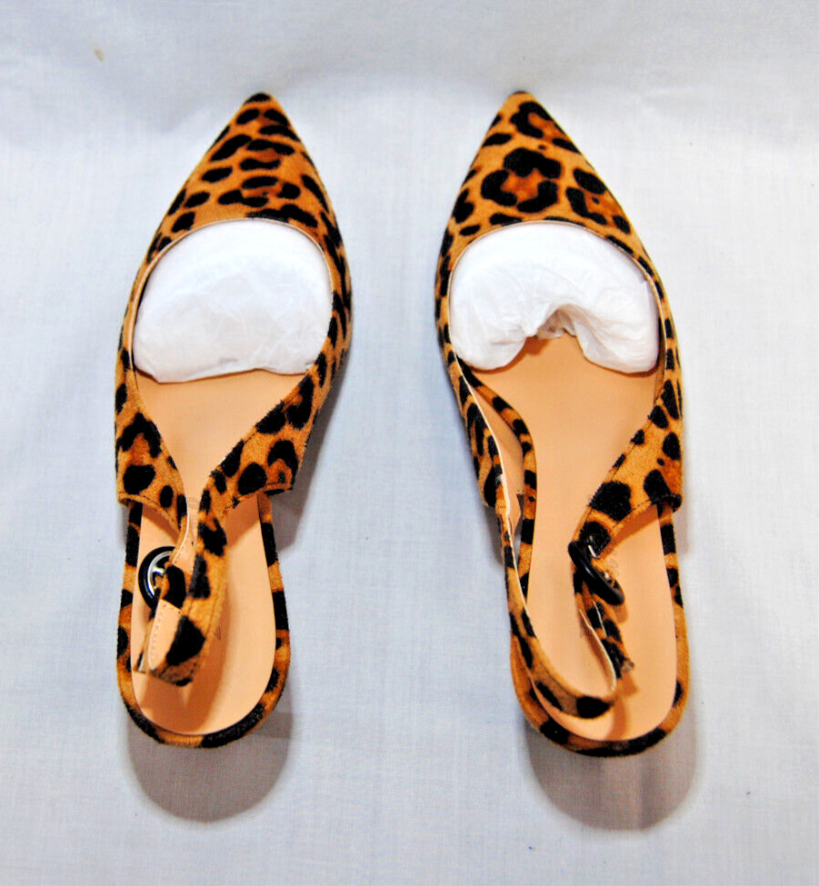 Divanne Womens Leopard Print Pointed Toe Slingback Strap Kitten Heels New T2350