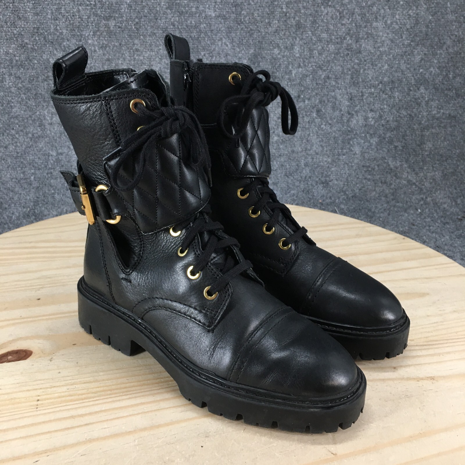 Mango Boots Womens 36 Biker Quilted Lace Up Comfort Casual Round Toe Ankle Top