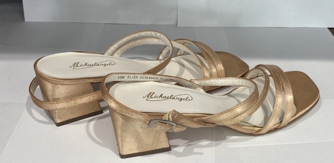 Michaelangelo Davids Bridal GOLD Heels Size 10 Strappy Eliza Handmade Leather