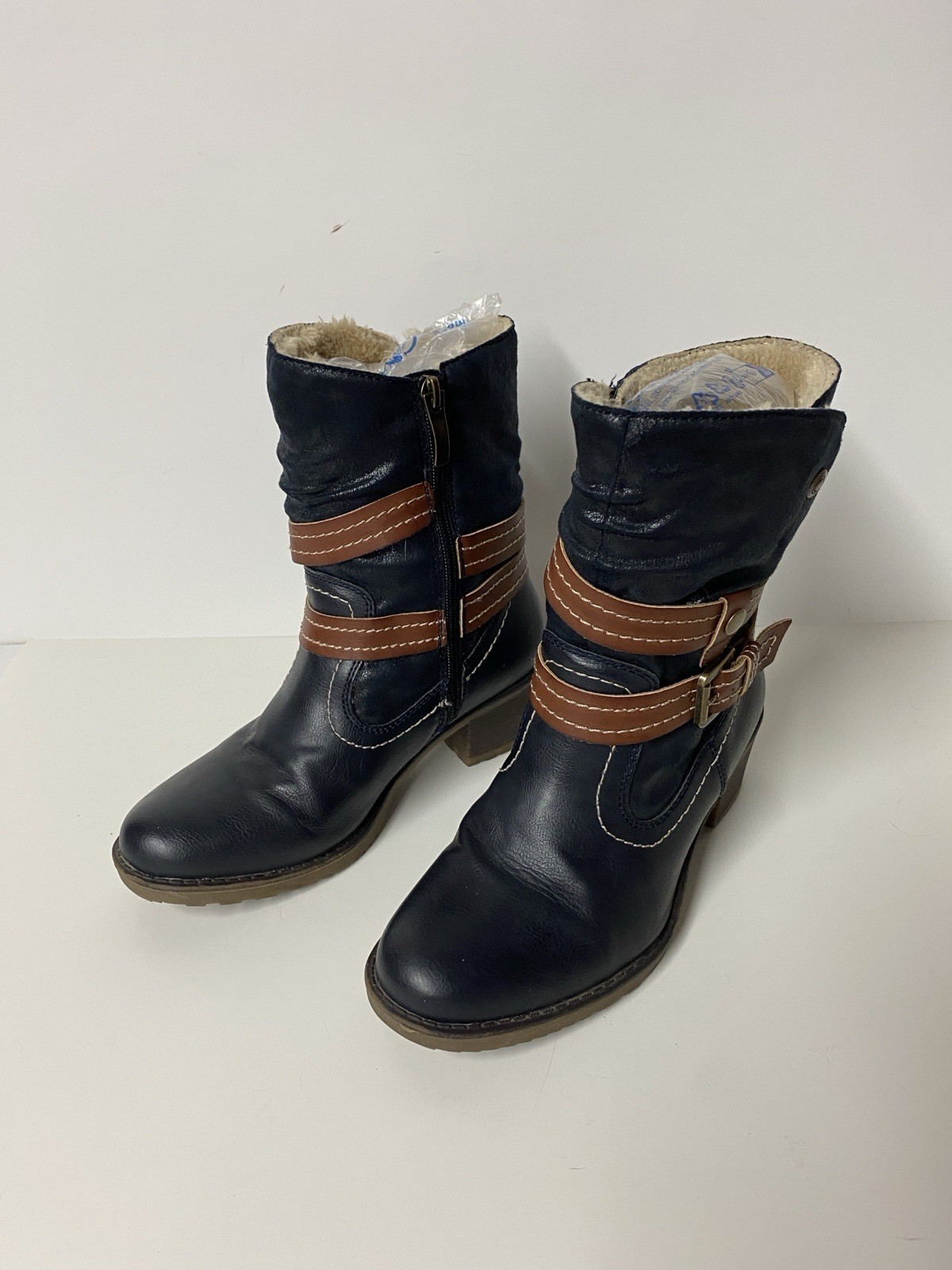Spring Step Boisa Water Resistant Women Navy Bootie Faux Fur Boots Size 37