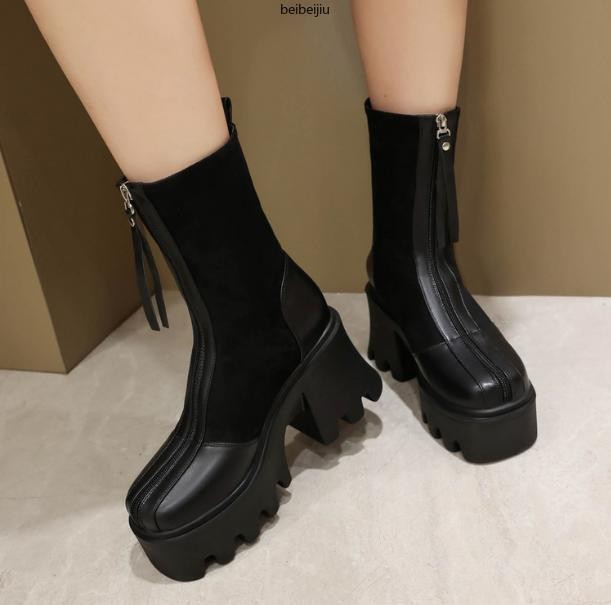 Women’s Platform Chelsea Abkle Boots High Block Shoes Thick Sole Motorcycle New