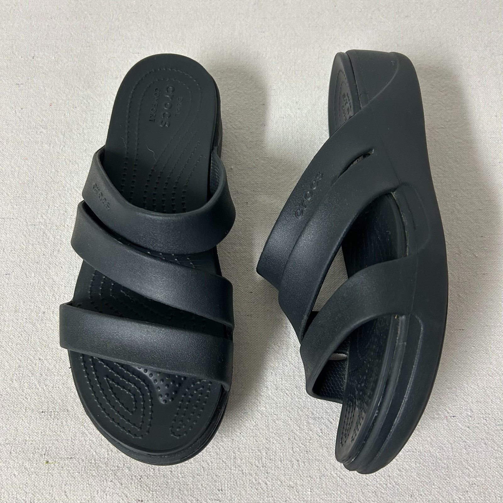 Crocs Getaway Strappy Sandals Women’s 11 Black Platform Wedge Slide Dual Comfort