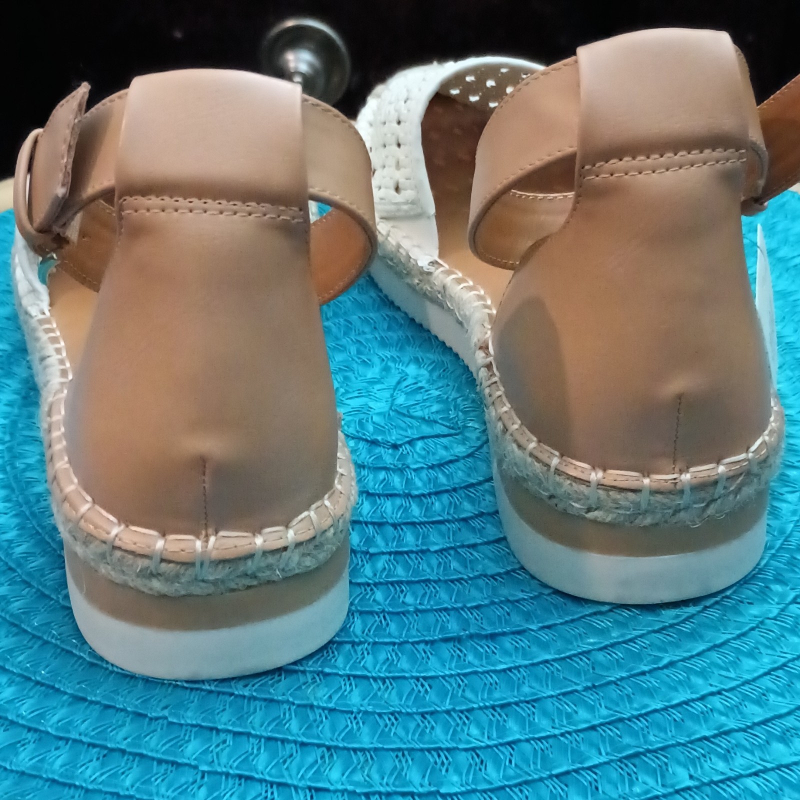 a.n.a Tan White Woven Espadrille Sandals Ankle Strap Buckle Women’s US 9.5 M