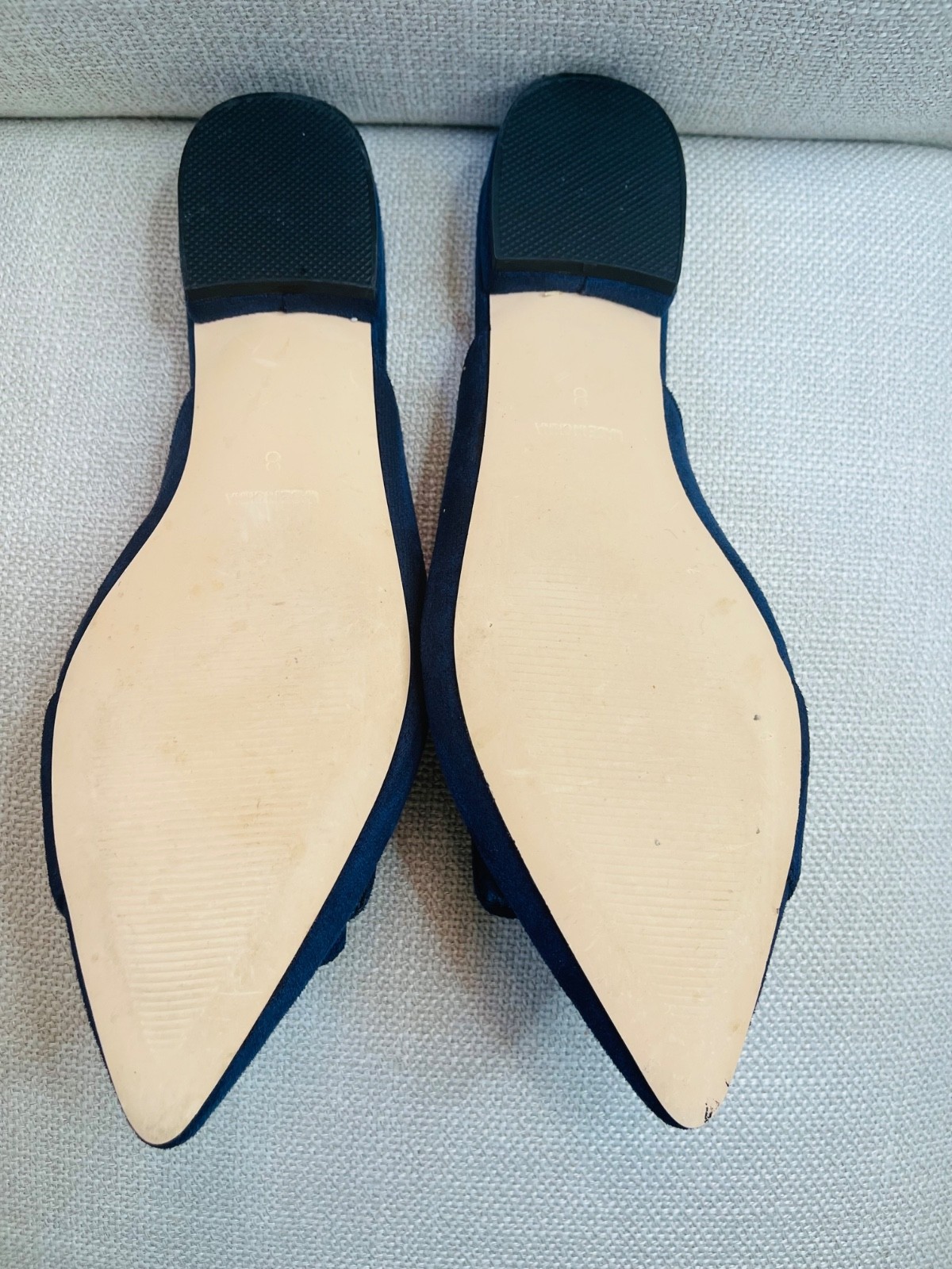 Divanne Navy Blue Suede Pointed Toe Flats Buckle Mule Shoes Women Size 8