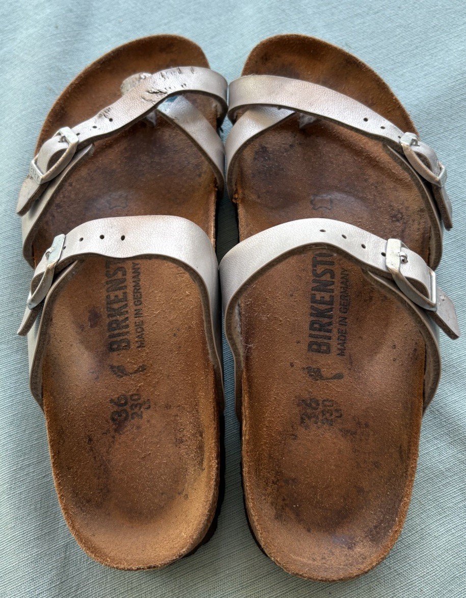 Silver Birkenstock Mayari Birko-Flor Sandals Women’s EU 36/US 5-5 1/2