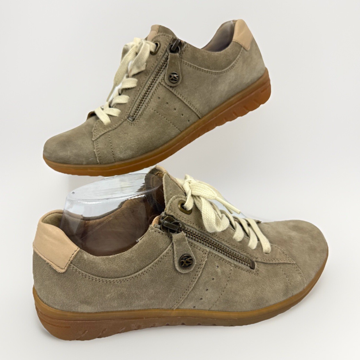 Hartjes Womens Lace Up Zip Suede Sneakers US Sz 6 Austria UK 4.5 Taupe *Read