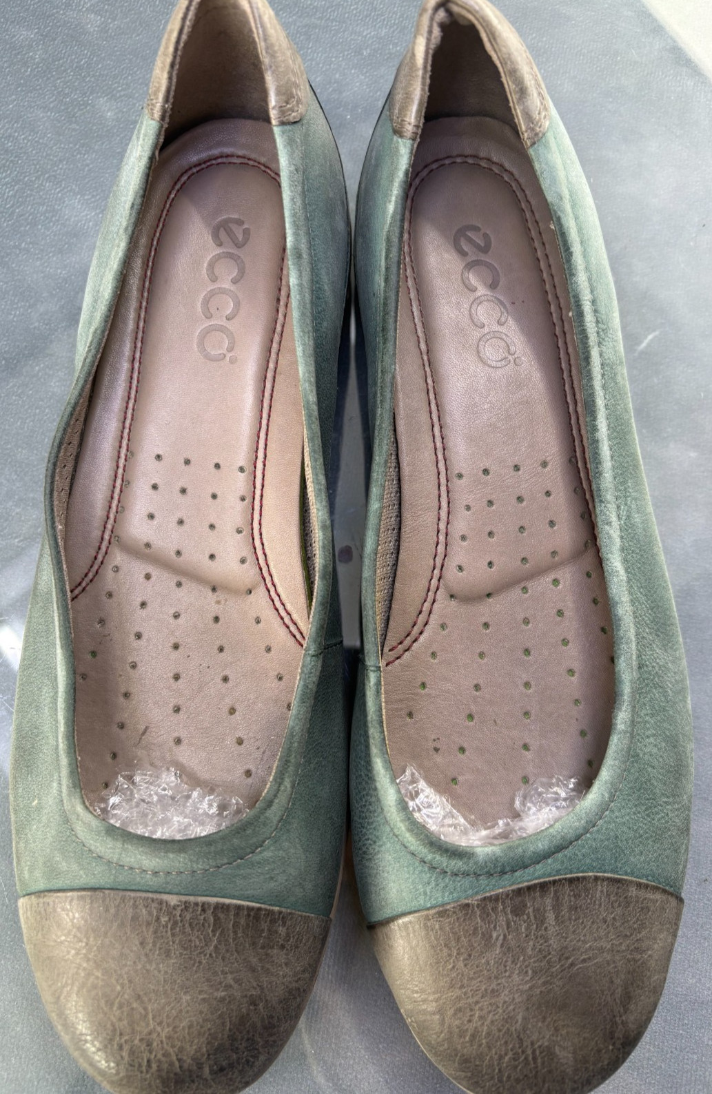 ECCO Women’s Flat Loafers Comfort Shoes Size EU 37 US 6-6.5 Leather Green Gray