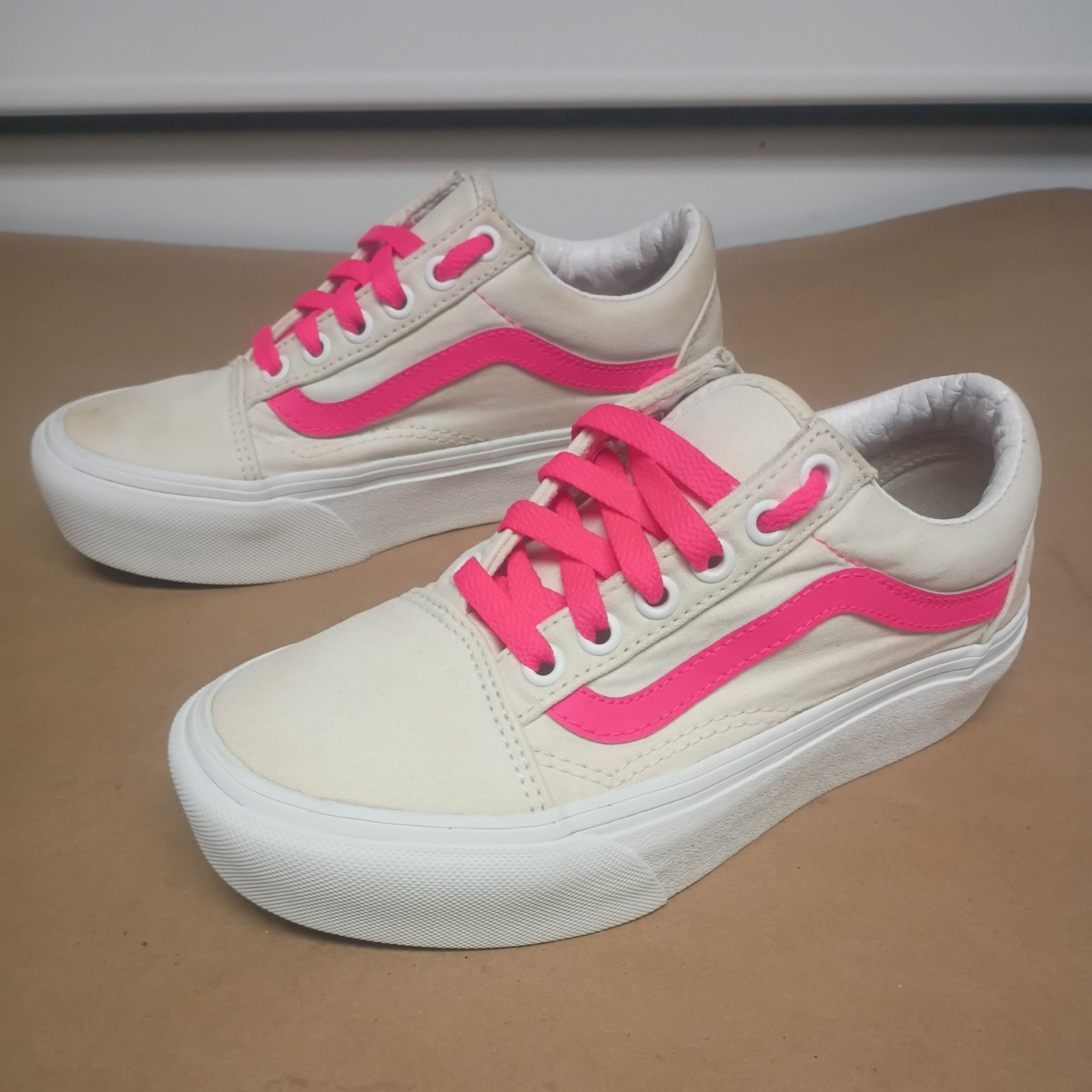 VANS Old Skool Platform Chunky Sole Off White Sneakers Women’s Size 5 Men 3.5