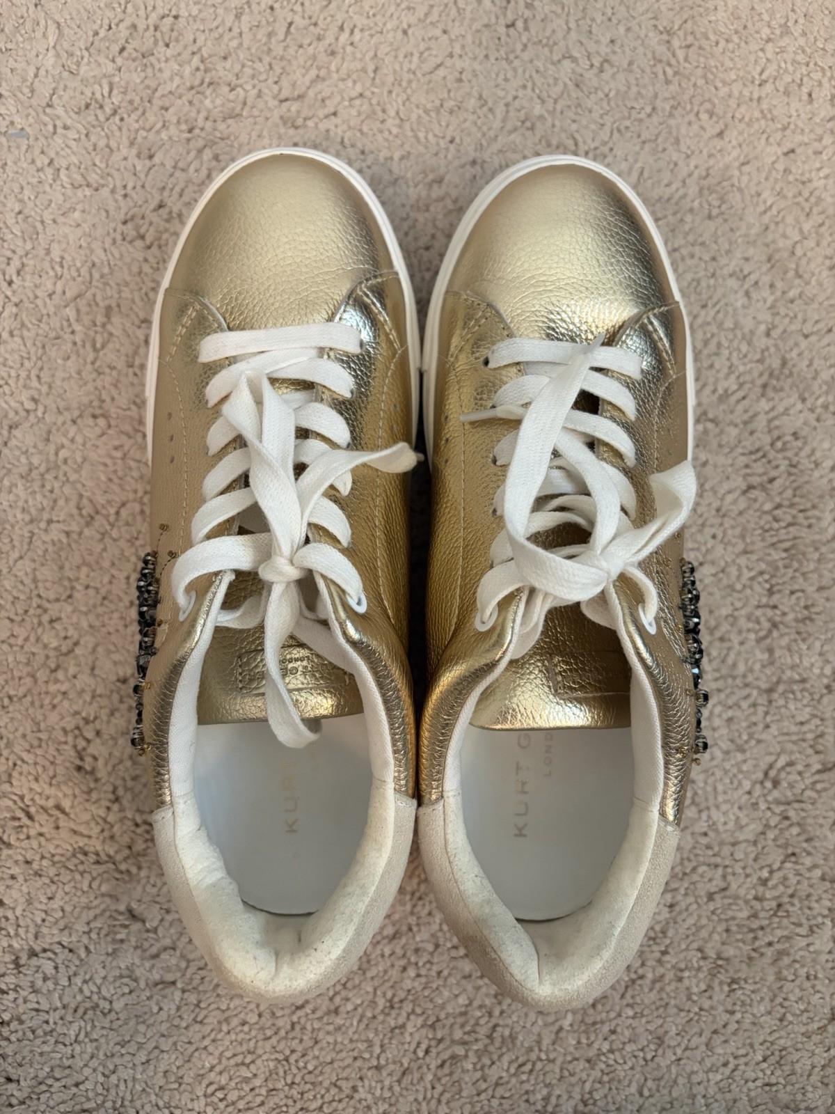 Kurt Geiger London Laney Eye Embellished Gold Leather Platform Sneakers Size 40