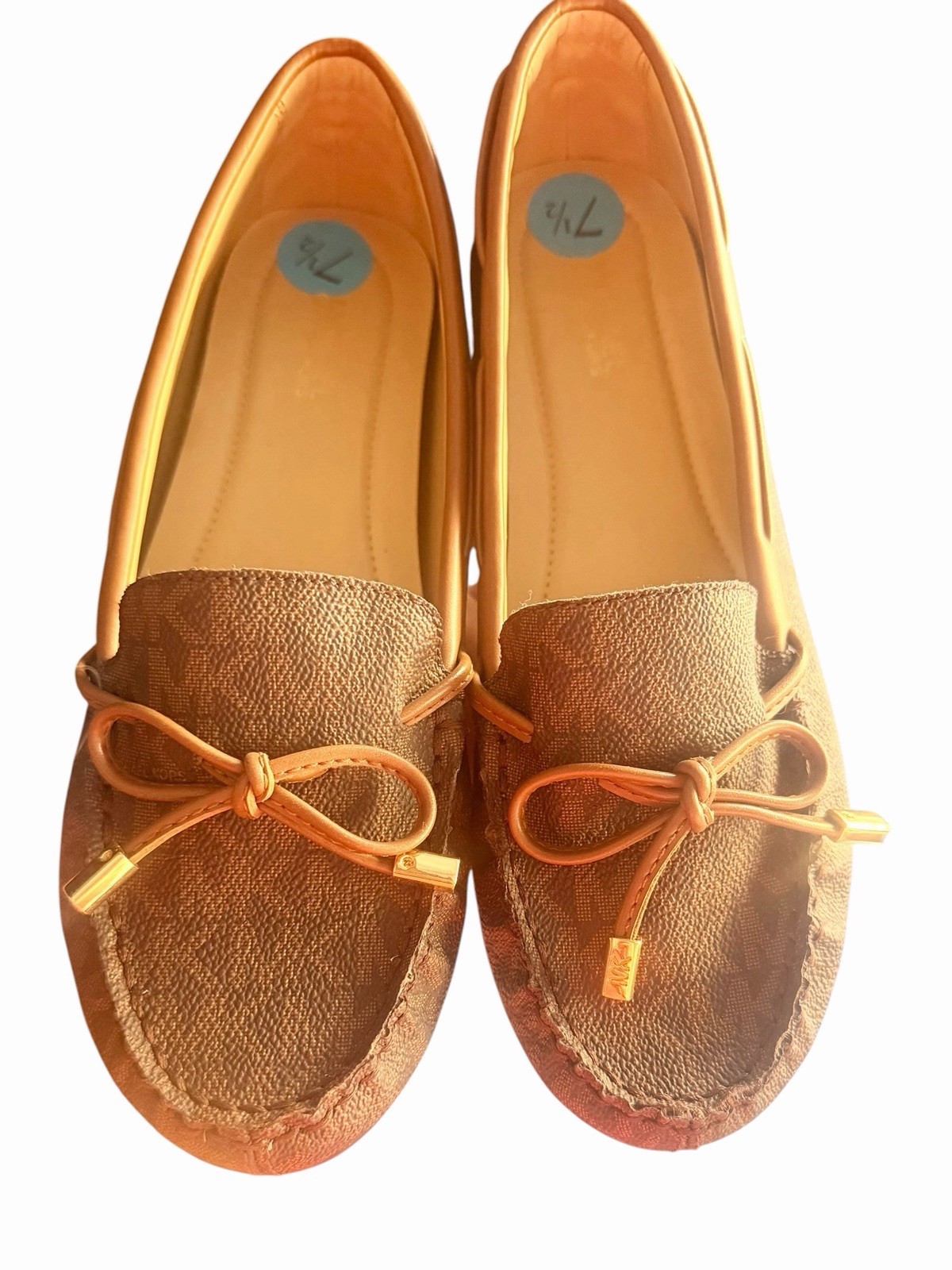 Michael Kors Mocasines Driver Loafers Brown MK Logo Flats Women’s Size 7.5 NWOB