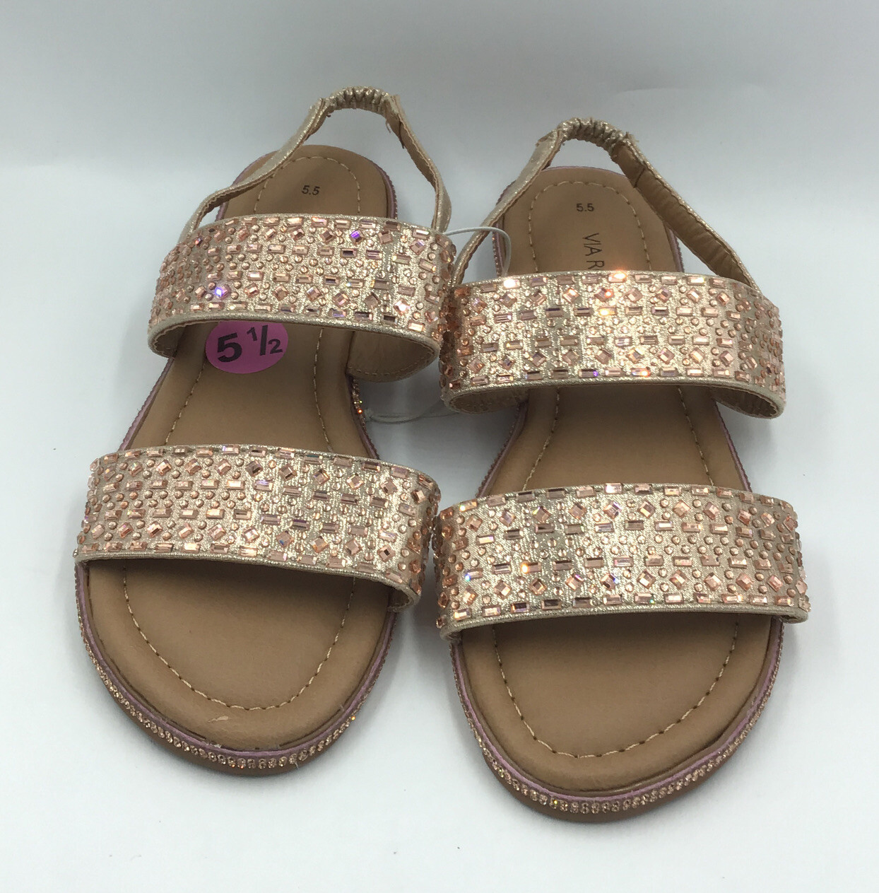 Via Rosa Rose Gold Fashion Rhinestone Slingback Flats Sandals Womens Size 5.5